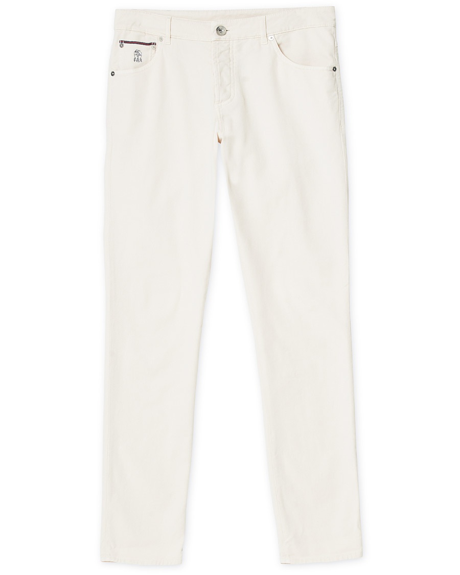  Slim Fit 5-Pocket Cotton Twill Pants Off White