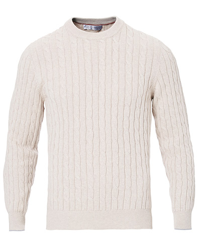 Herre |  | Brunello Cucinelli | Crew Neck Cotton Cable Sweater Beige