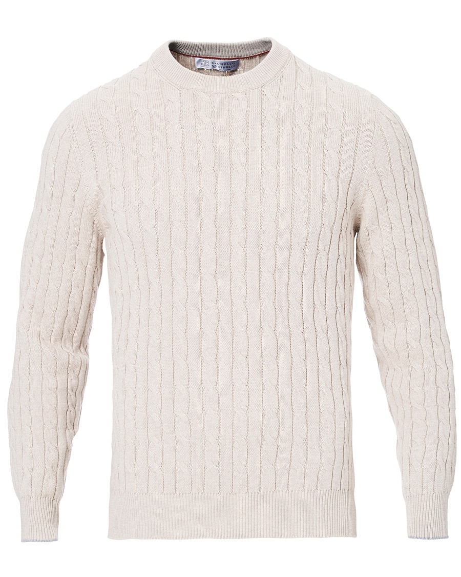 Herre | | Brunello Cucinelli | Crew Neck Cotton Cable Sweater Beige