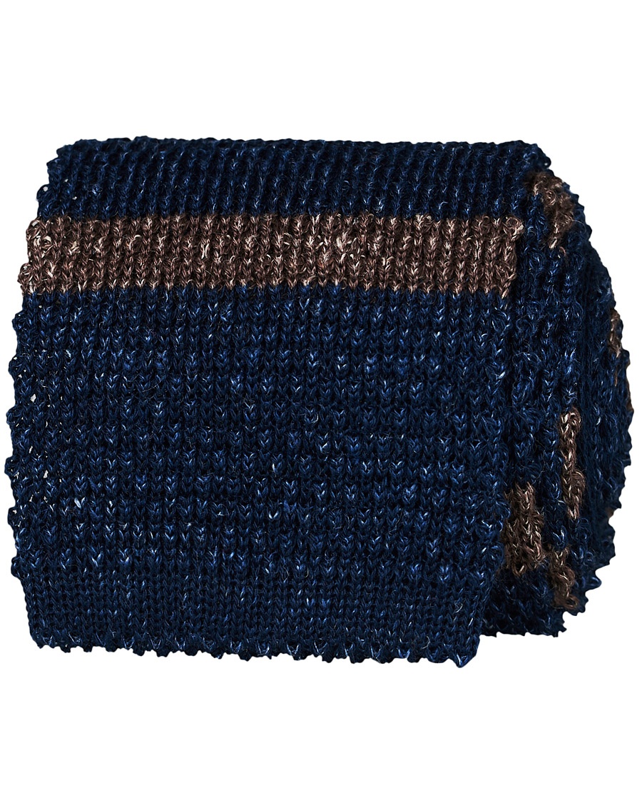  Striped Knitted Tie Navy/Brown