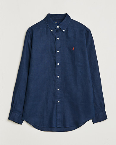 Skjorte |  Custom Fit Linen Button Down Shirt Newport Navy
