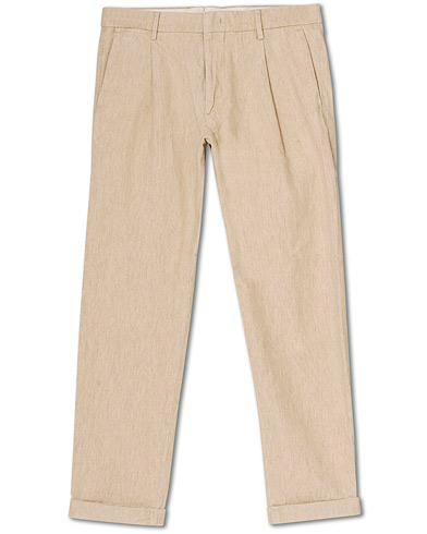 Herre |  | NN07 | Codo Linen/Cotton Pleated Turn Up Trousers Nature