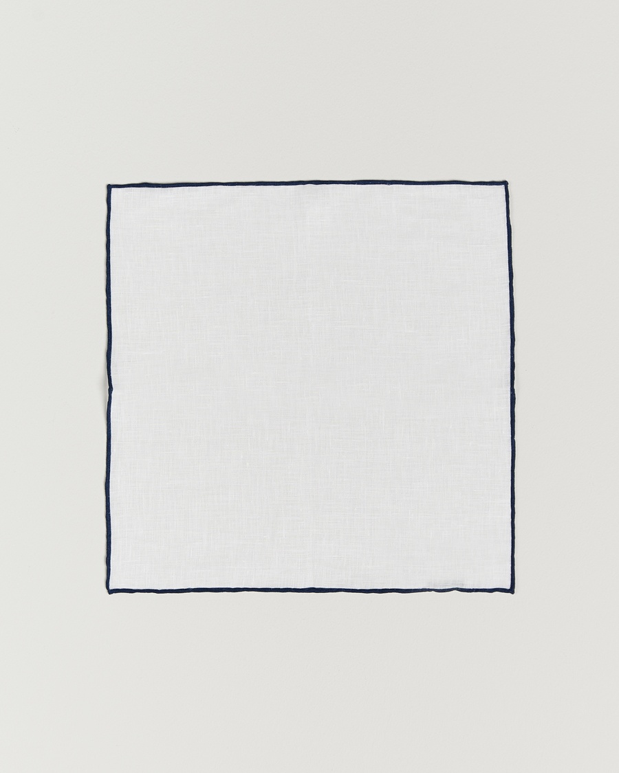 Herre | Lommetørklær | Amanda Christensen | Linen Paspoal Pocket Square White/Navy