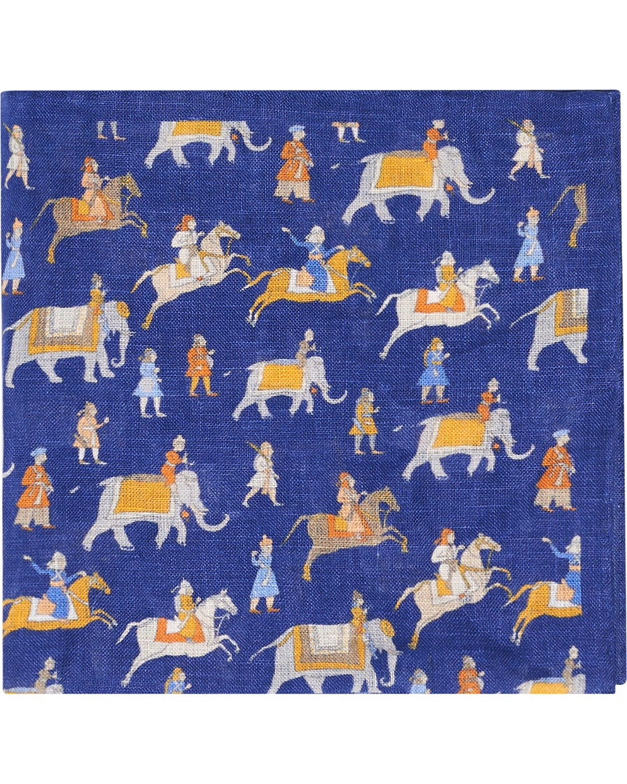 Herre | | Amanda Christensen | Linen Printed Pocket Square Navy