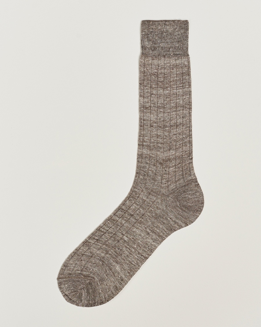 Herre | Bresciani | Bresciani | Linen Ribbed Short Socks Brown Melange