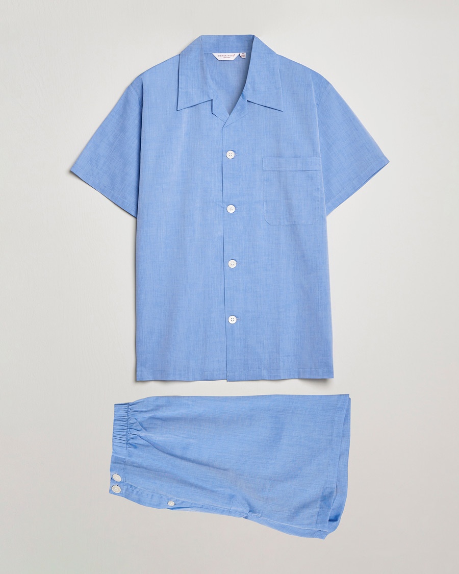 Derek Rose Shortie Cotton Pyjama Set Blue