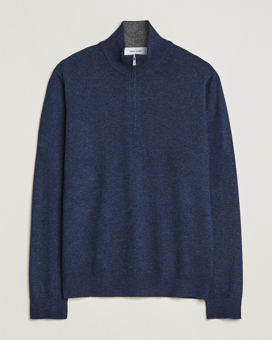 Gran Sasso Wool/Cashmere Half Zip Navy Melange – Blå
