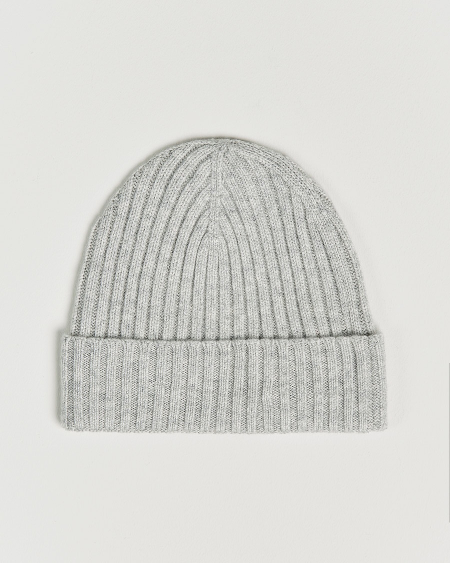 Herre | Luer | Amanda Christensen | Rib Knitted Cashmere Cap Light Grey Melange
