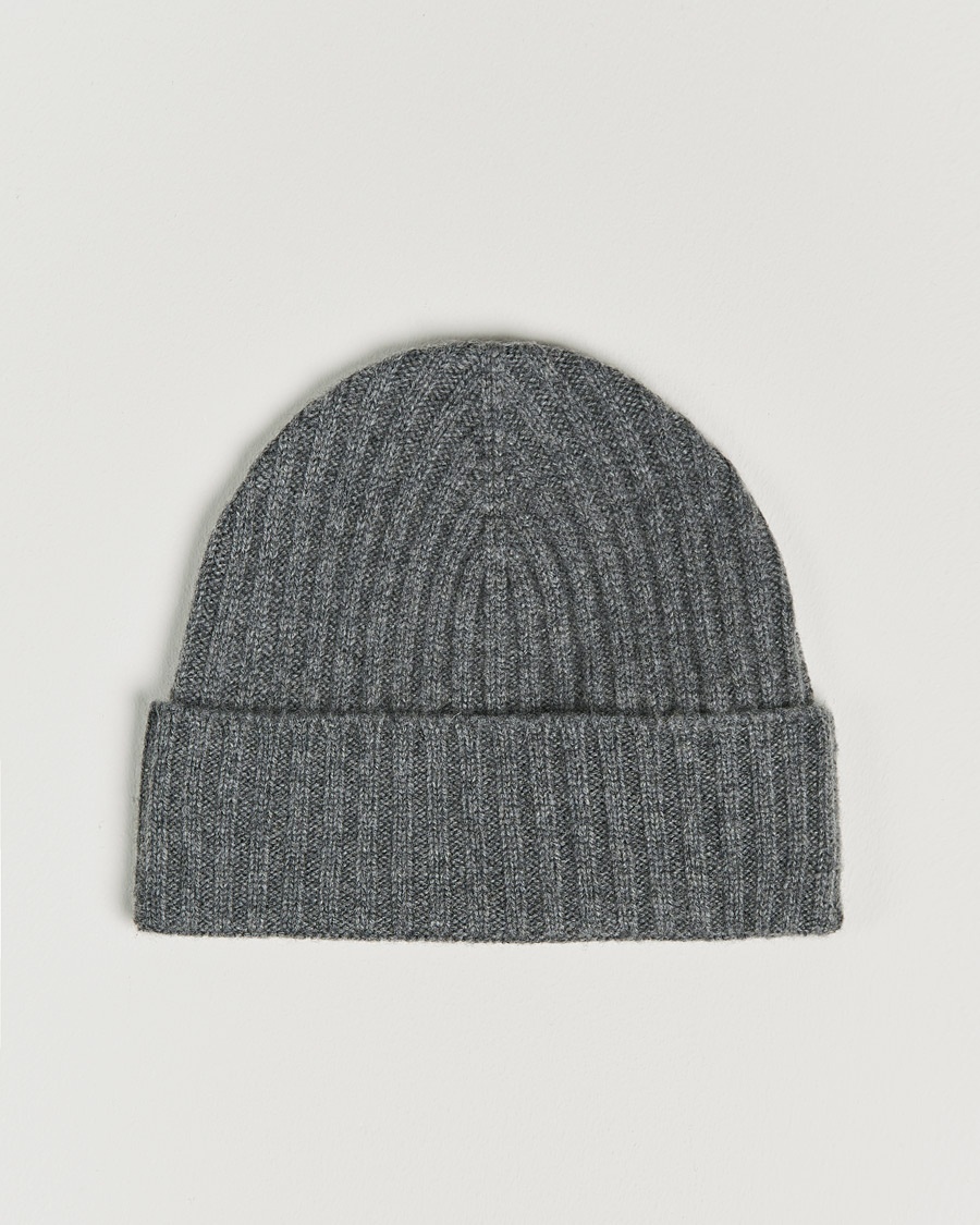 Amanda Christensen Rib Knitted Cashmere Cap Grey Melange – Grå