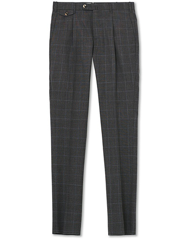 PT01 Gentleman Fit Overcheck Wool Trousers Dark Grey