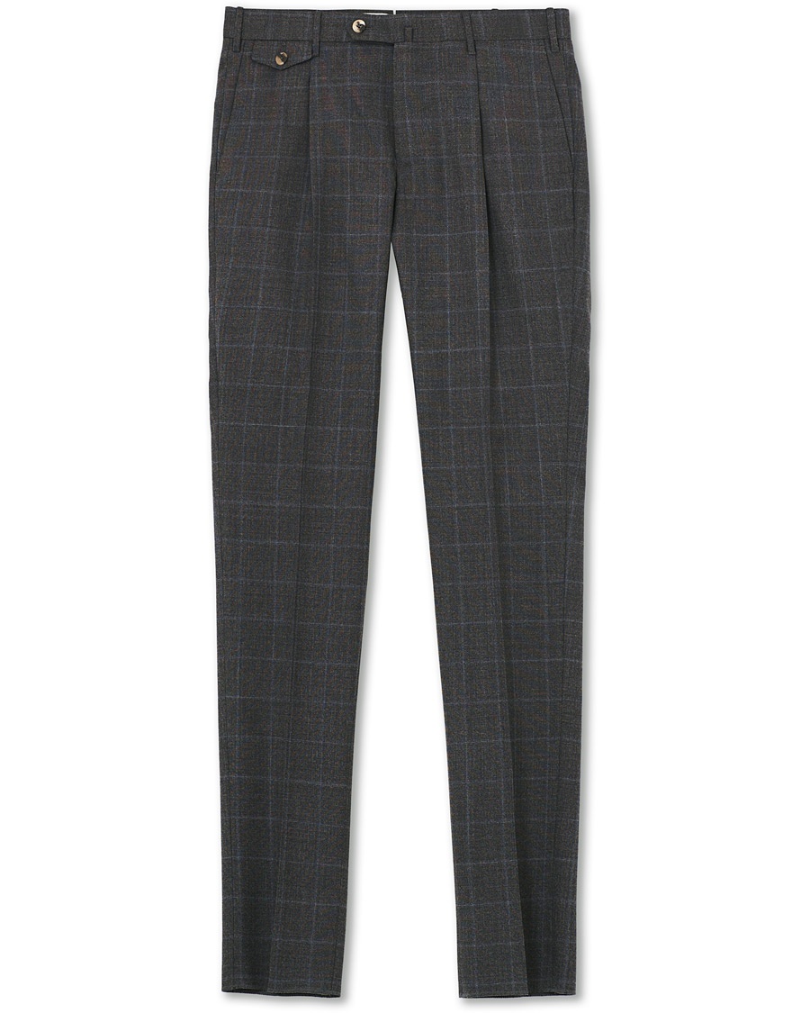  Gentleman Fit Overcheck Wool Trousers Dark Grey