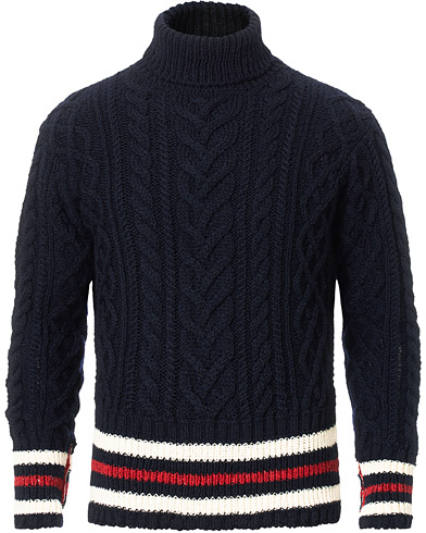 Aran Cable Knitted Turtleneck Navy