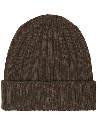  Cashmere Ribbed Beanie Brown