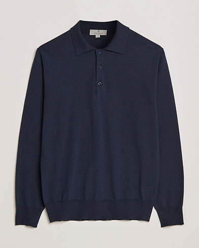 Herre | Gensere | Canali | Merino Wool Knitted Polo Navy
