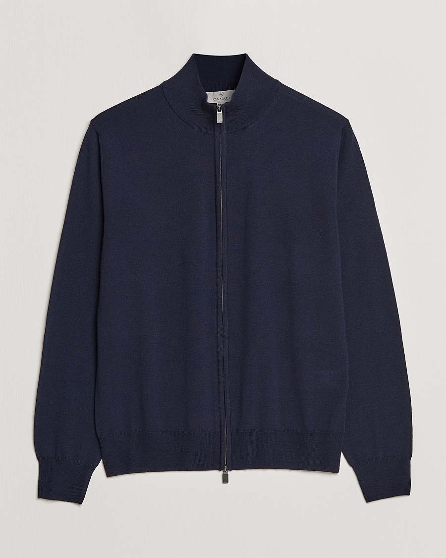 Herre | | Canali | Merino Wool Full Zip Navy