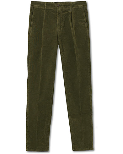  Slim Fit Pleated Whalecord Pants Green