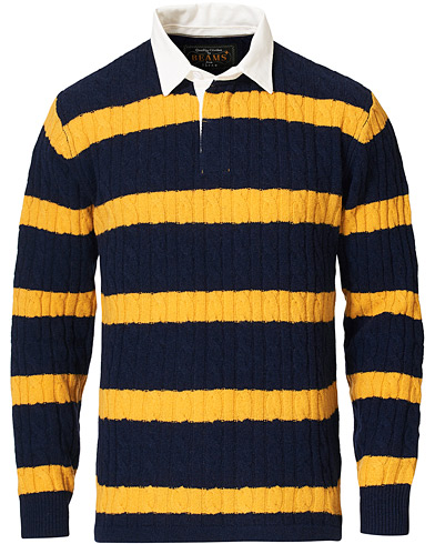  Knitted Cable Rugger Navy/Yellow