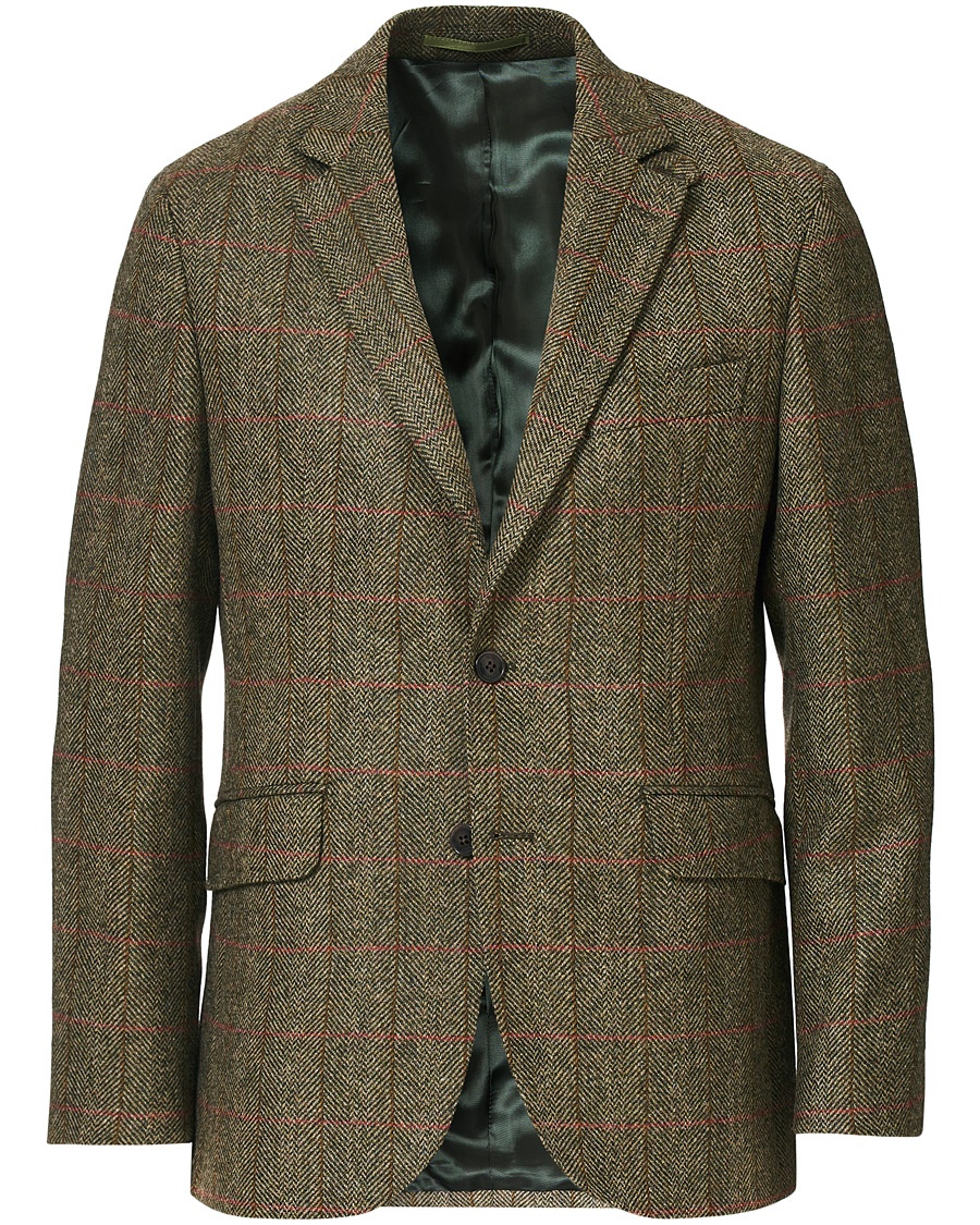 Hackett Herringbone Checked Tweed Blazer Green