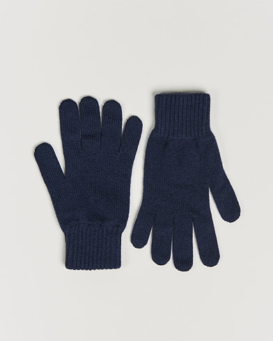 Herre |  | Johnstons of Elgin | Knitted Cashmere Gloves Navy