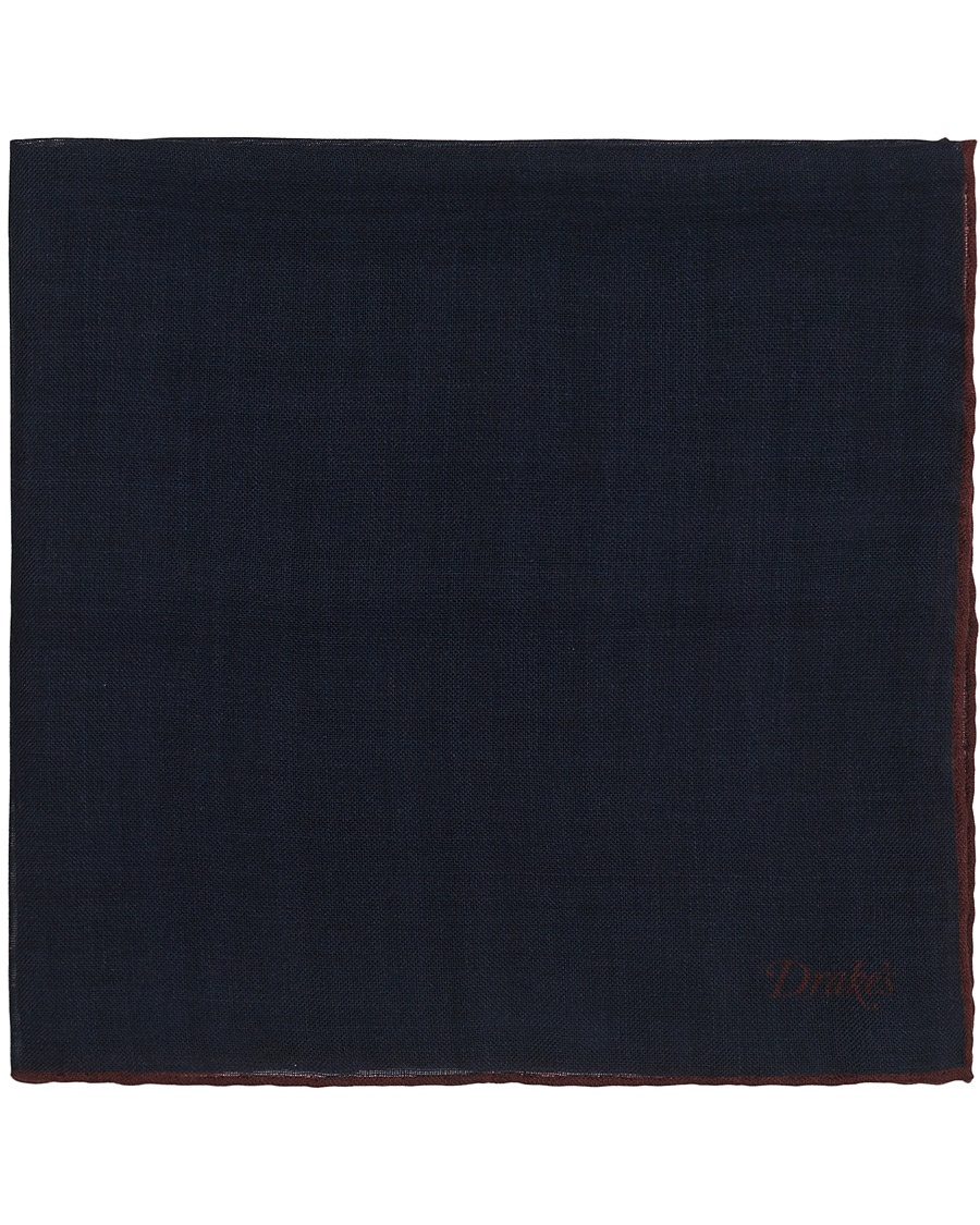  Plain Wool/Silk Pocket Square Navy