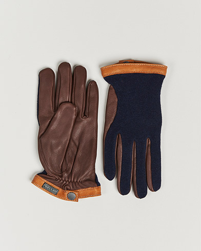 Hansker |  Deerskin Wool Tricot Glove Blue/Brown