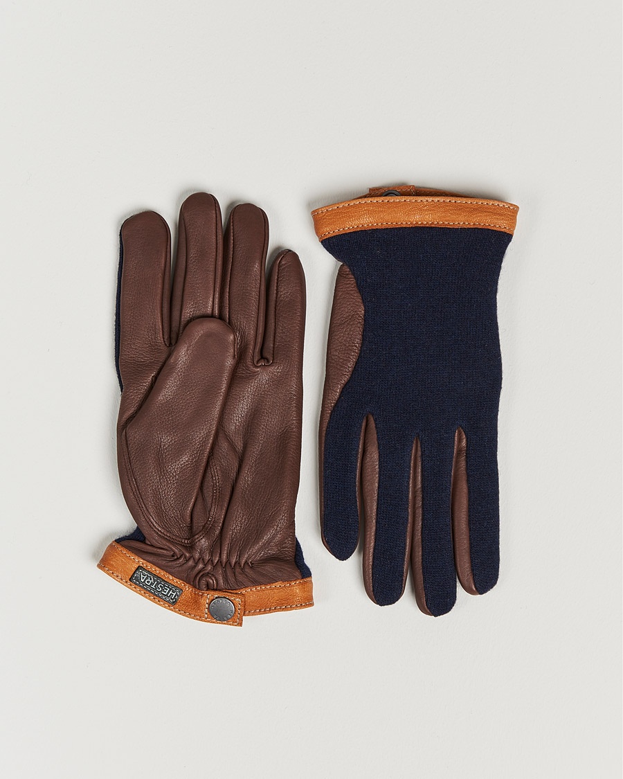Hestra Deerskin Wool Tricot Glove Blue/Brown – Blå