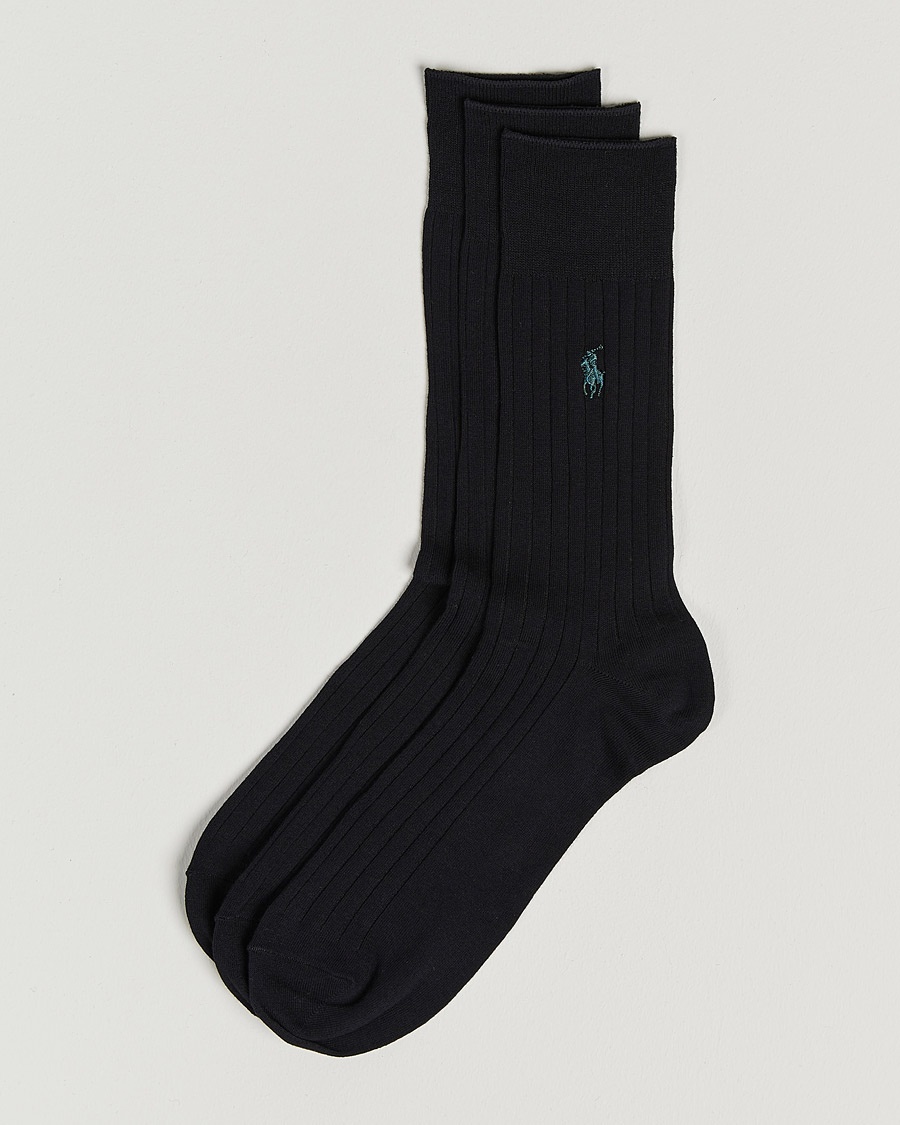 Polo Ralph Lauren 3-Pack Egyptian Rib Crew Socks Black – Svart