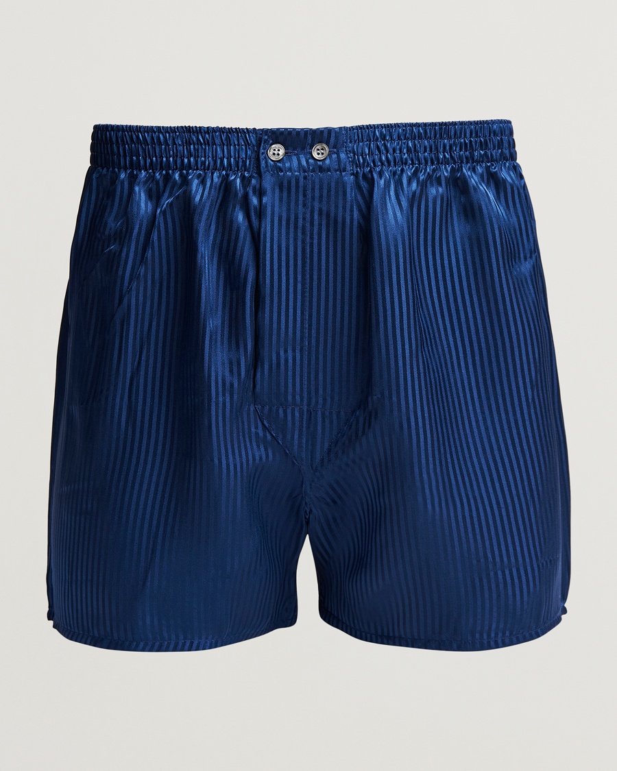 Derek Rose Classic Fit Silk Boxer Shorts Navy – Blå