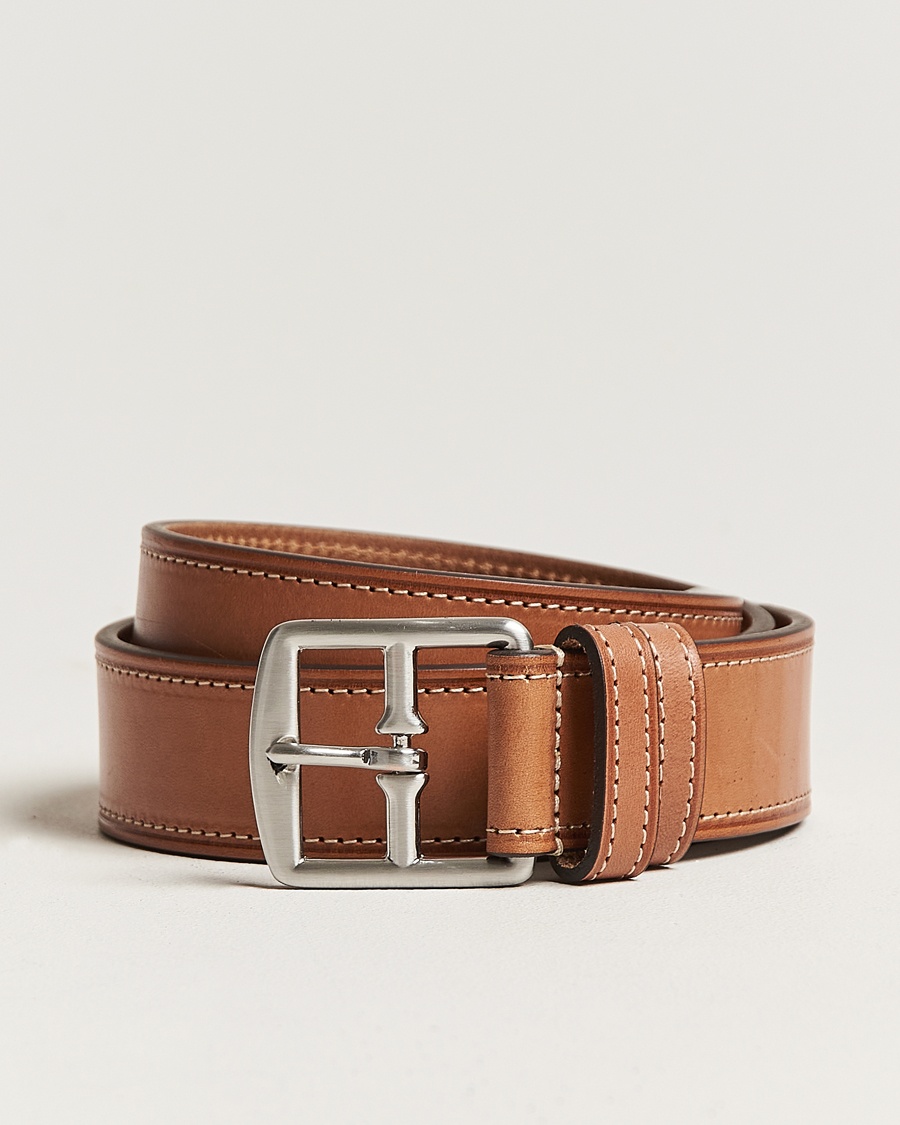 Anderson's Bridle Stiched 3,5 cm Leather Belt Tan – Brun