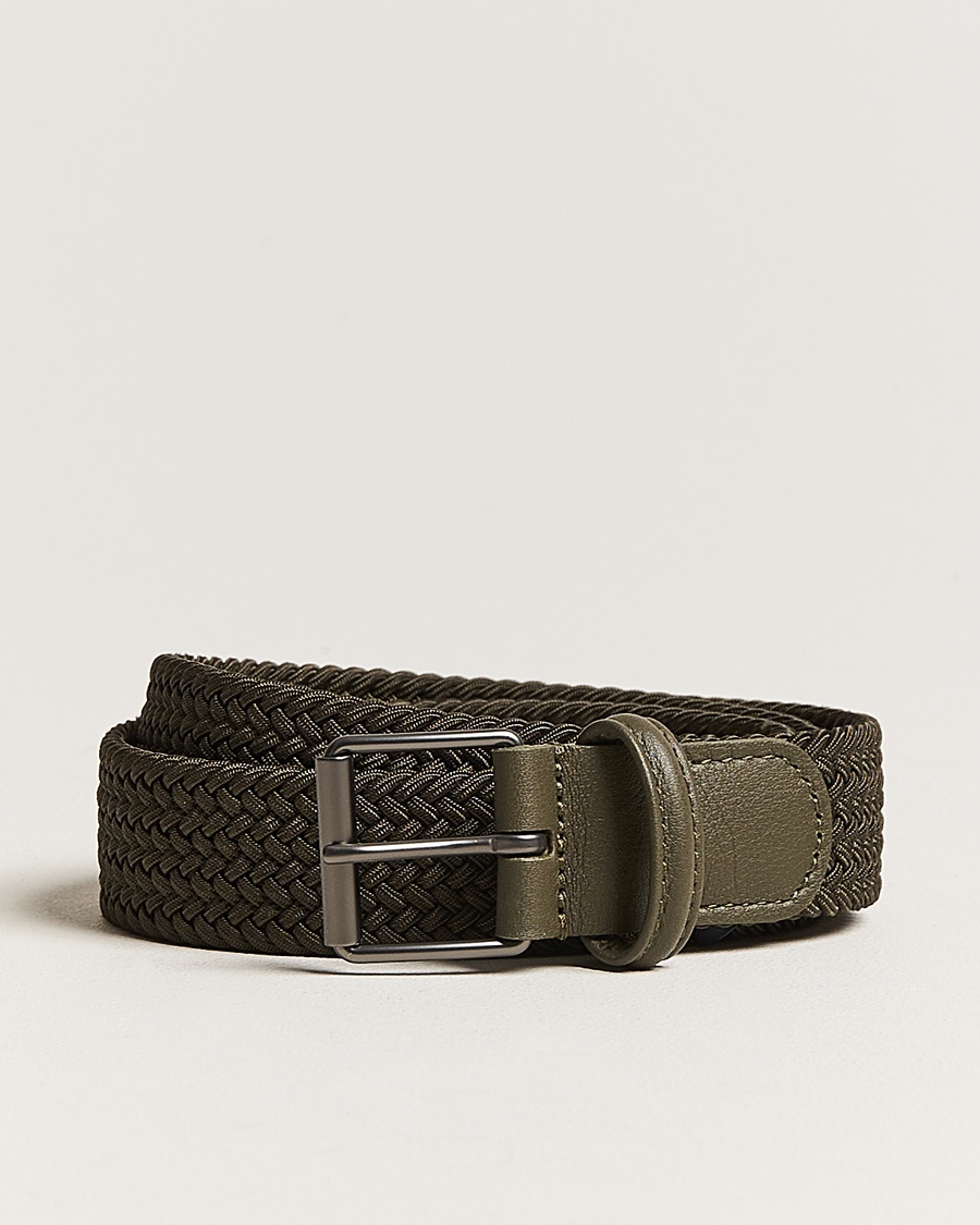 Anderson's Elastic Woven 3 cm Belt Military Green – Grønn