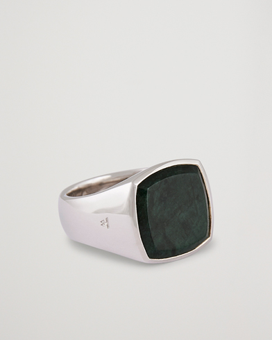 Herre | Festive | Tom Wood | Cushion Green Marble Ring Silver