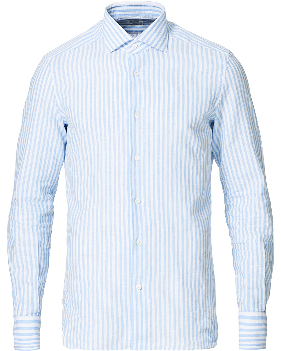Mazzarelli Linen Striped Cut Away Shirt Blue/White