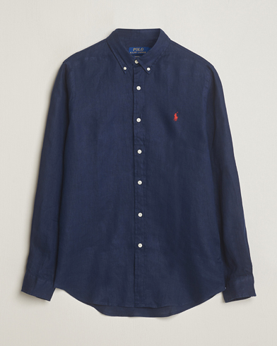 Herre |  | Polo Ralph Lauren | Slim Fit Linen Button Down Shirt Newport Navy