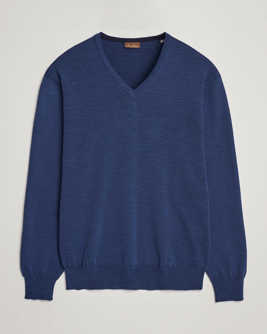 Herre | Pullovers v-hals | Stenströms | Merino V-Neck Blue