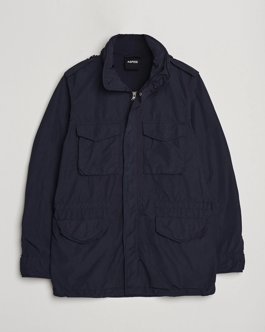 Aspesi Giubotto Garment Dyed Field Jacket Navy – Blå