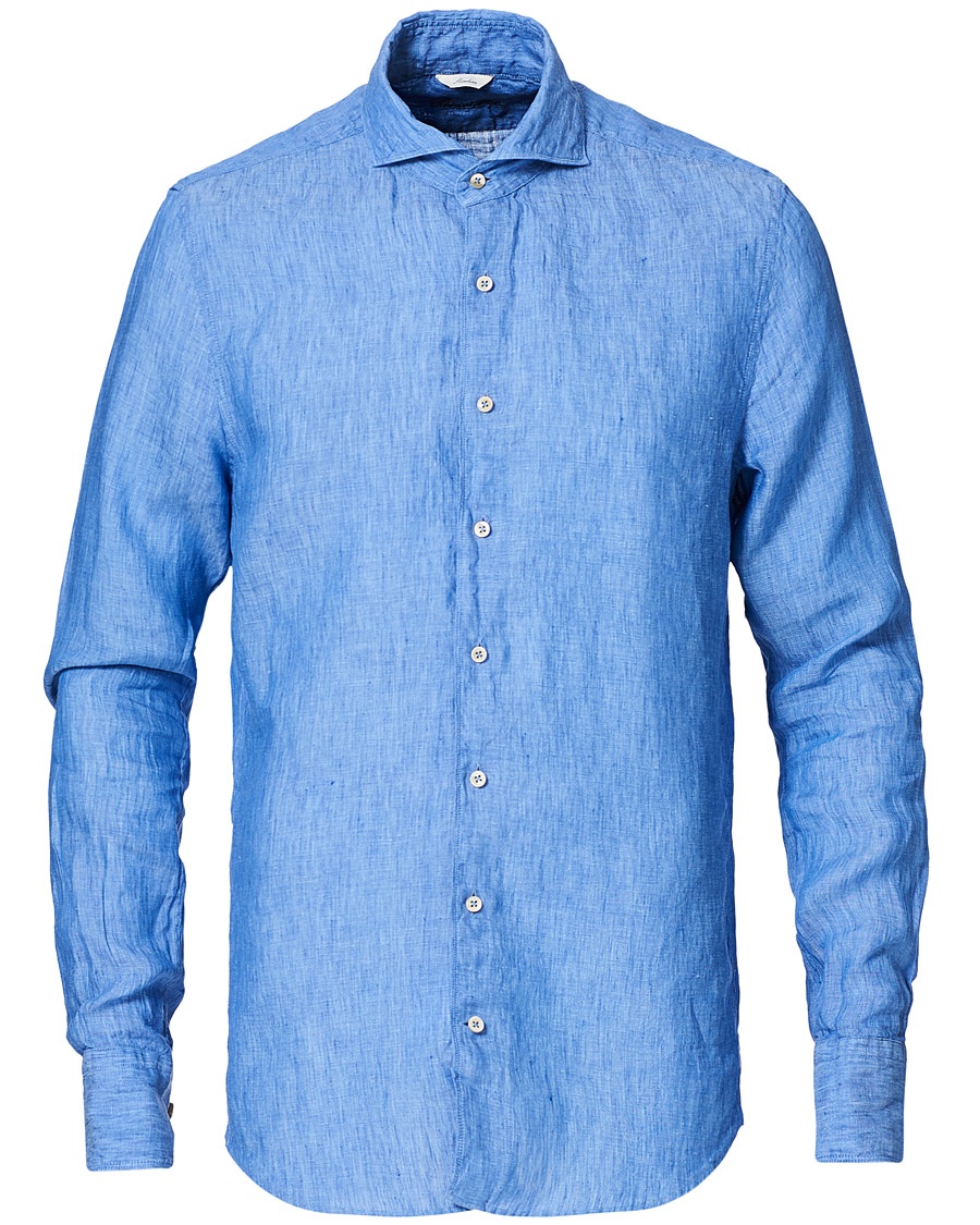  Slimline Linen Cut Away Shirt Light Blue