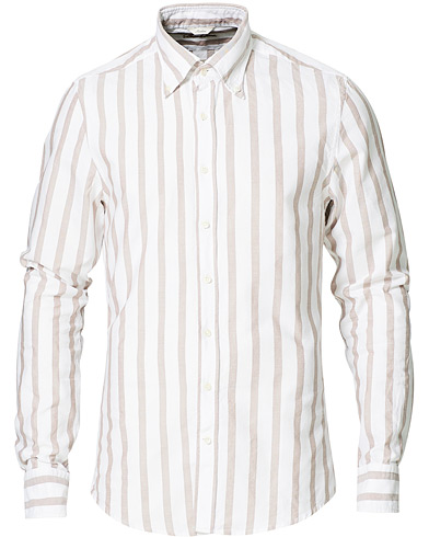  Slimline Wide Striped Oxford Shirt Beige