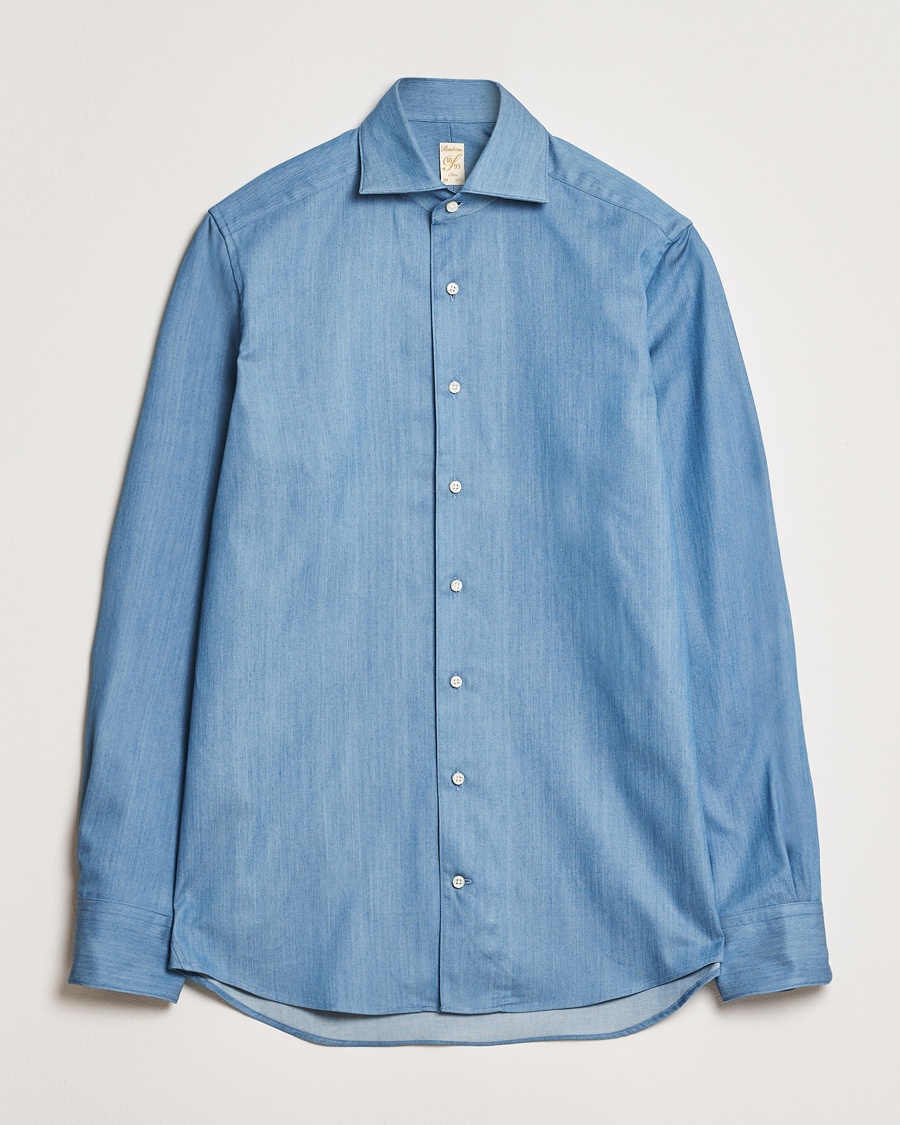 Herre | Gamle produktbilder | Stenströms | 1899 Slim One Piece Collar Cotton Denim Shirt Mid Blue