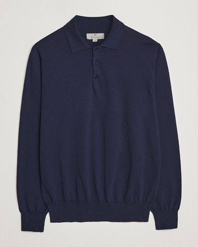 Herre | Quiet Luxury | Canali | Cotton Long Sleeve Polo Navy