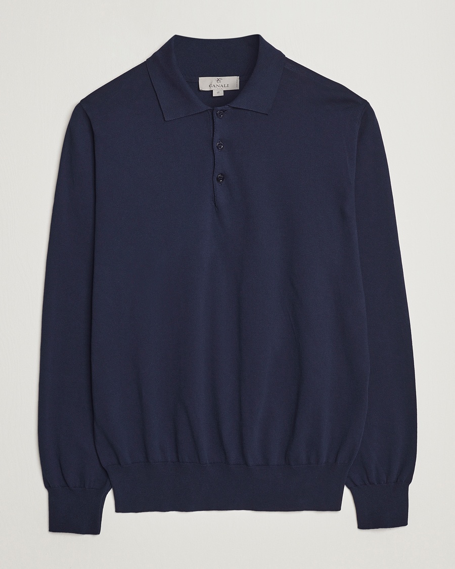 Herre | | Canali | Cotton Long Sleeve Polo Navy