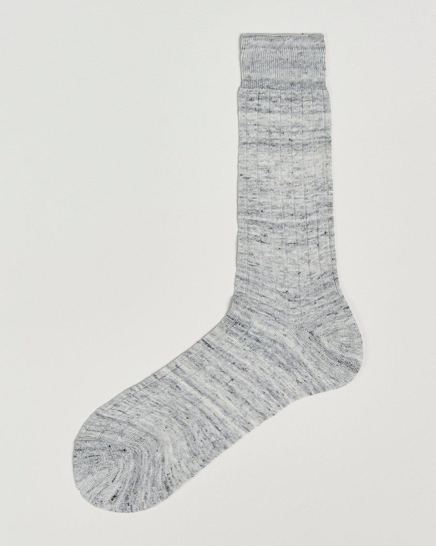 Bresciani Linen Ribbed Short Socks Off White – Grå