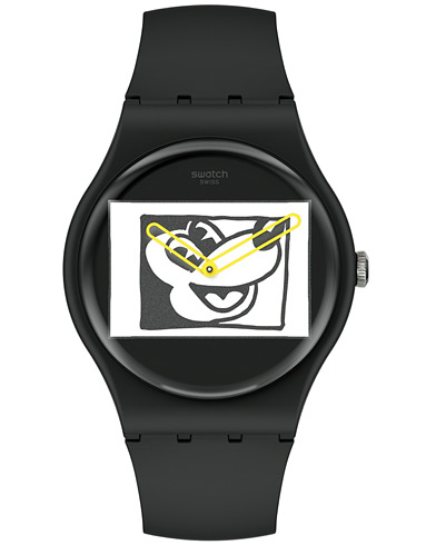 Herre | Klokker | Swatch | x Keith Haring Mickey Blanc sur Noir