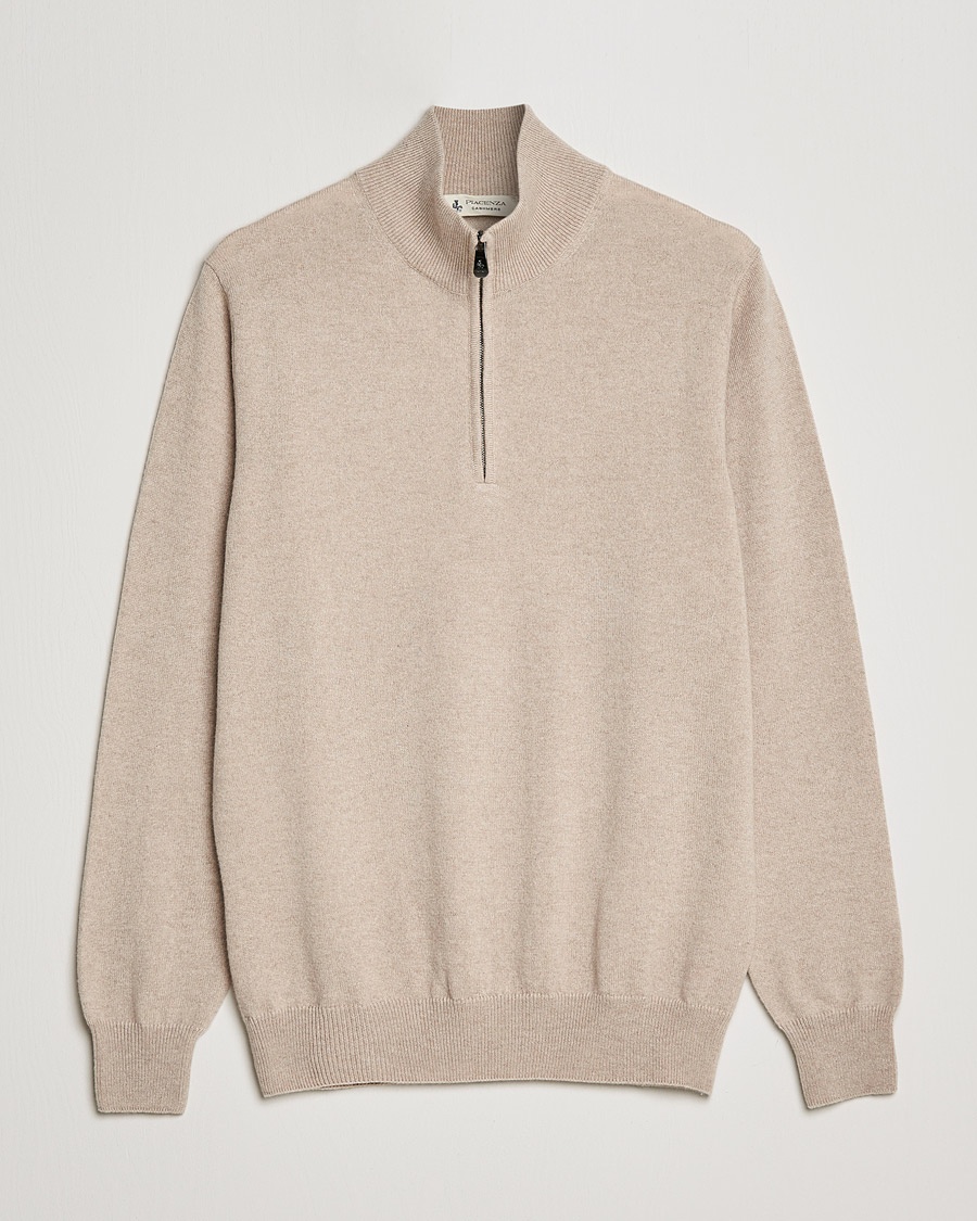 Herre | Piacenza Cashmere | Piacenza Cashmere | Cashmere Half Zip Sweater Beige