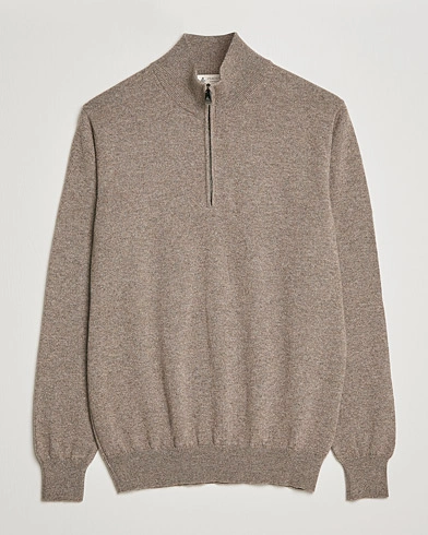 Herre | Kashmirgensere | Piacenza Cashmere | Cashmere Half Zip Sweater Brown