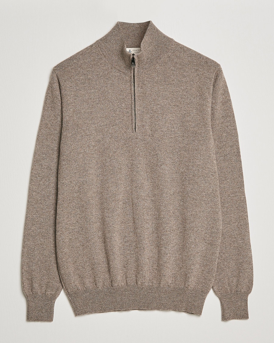 Herre | | Piacenza Cashmere | Cashmere Half Zip Sweater Brown