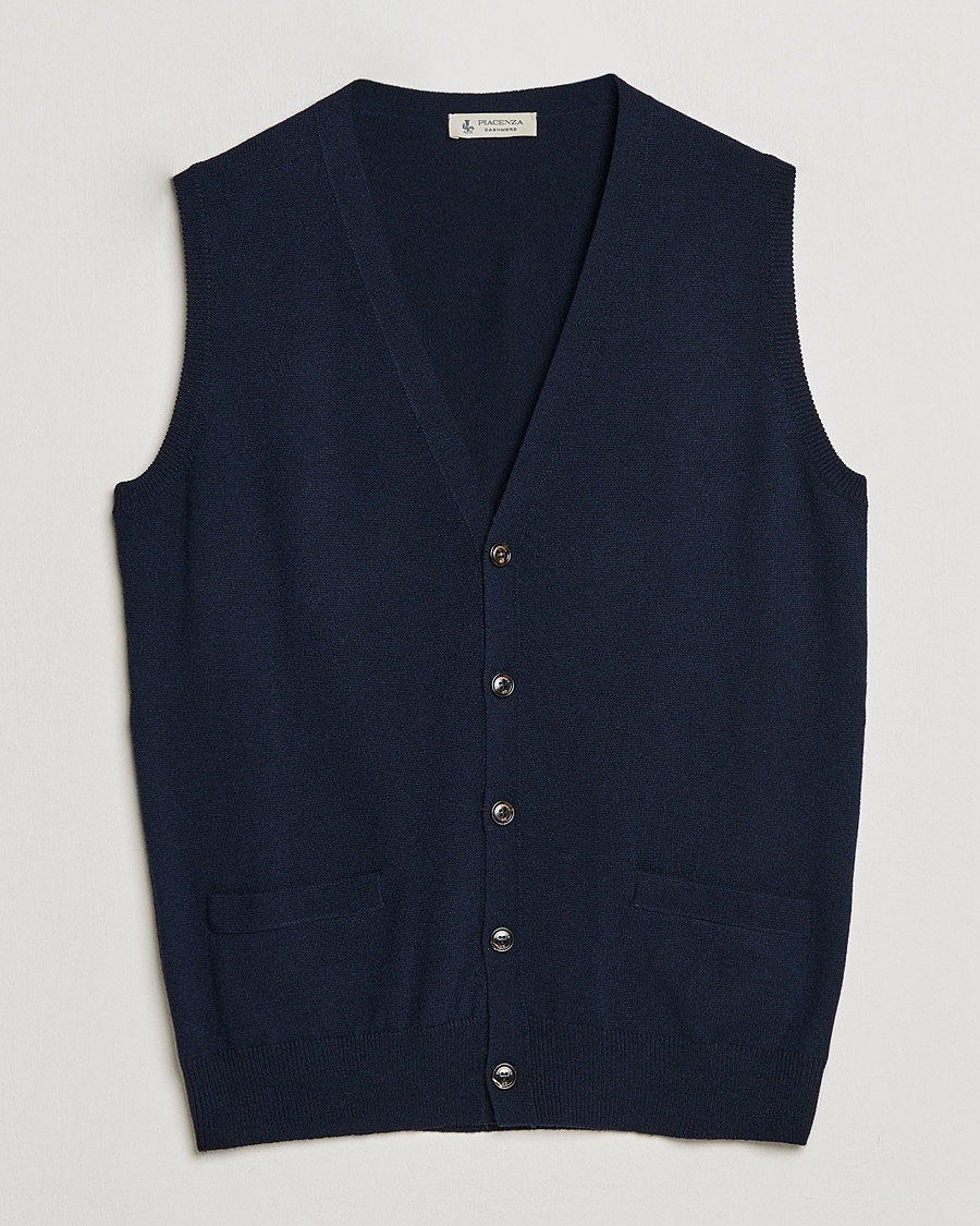 Piacenza Cashmere Cashmere Sleeveless Cardigan Navy – Blå