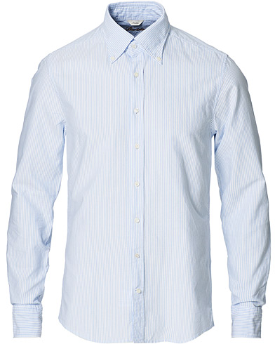 Herre |  | Stenströms | Slimline Washed Striped Oxford Shirt Light Blue
