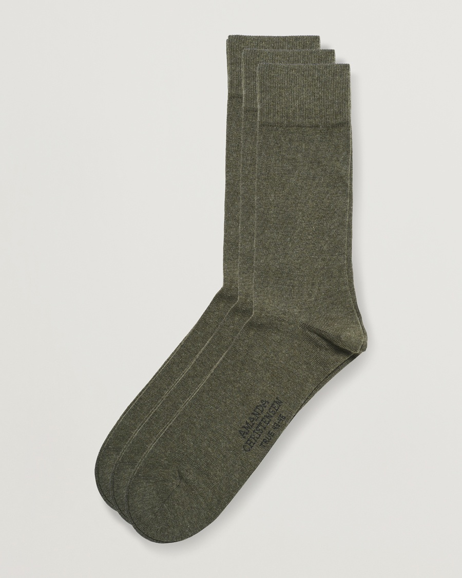 Amanda Christensen 3-Pack True Cotton Socks Olive Melange – Grønn