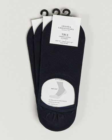 Herre | Ankelsokker | Amanda Christensen | 3-Pack True Cotton Invisible Socks Dark Navy