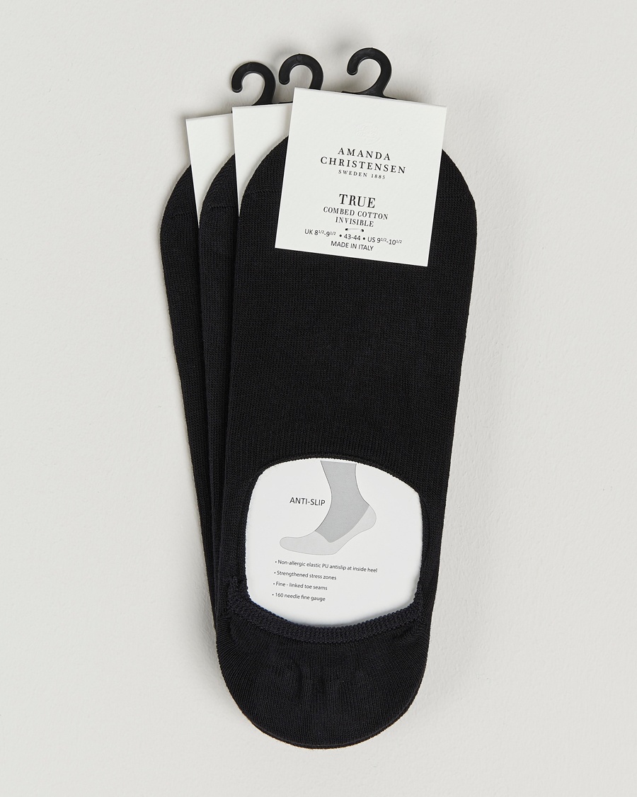 Amanda Christensen 3-Pack True Cotton Invisible Socks Black – Svart